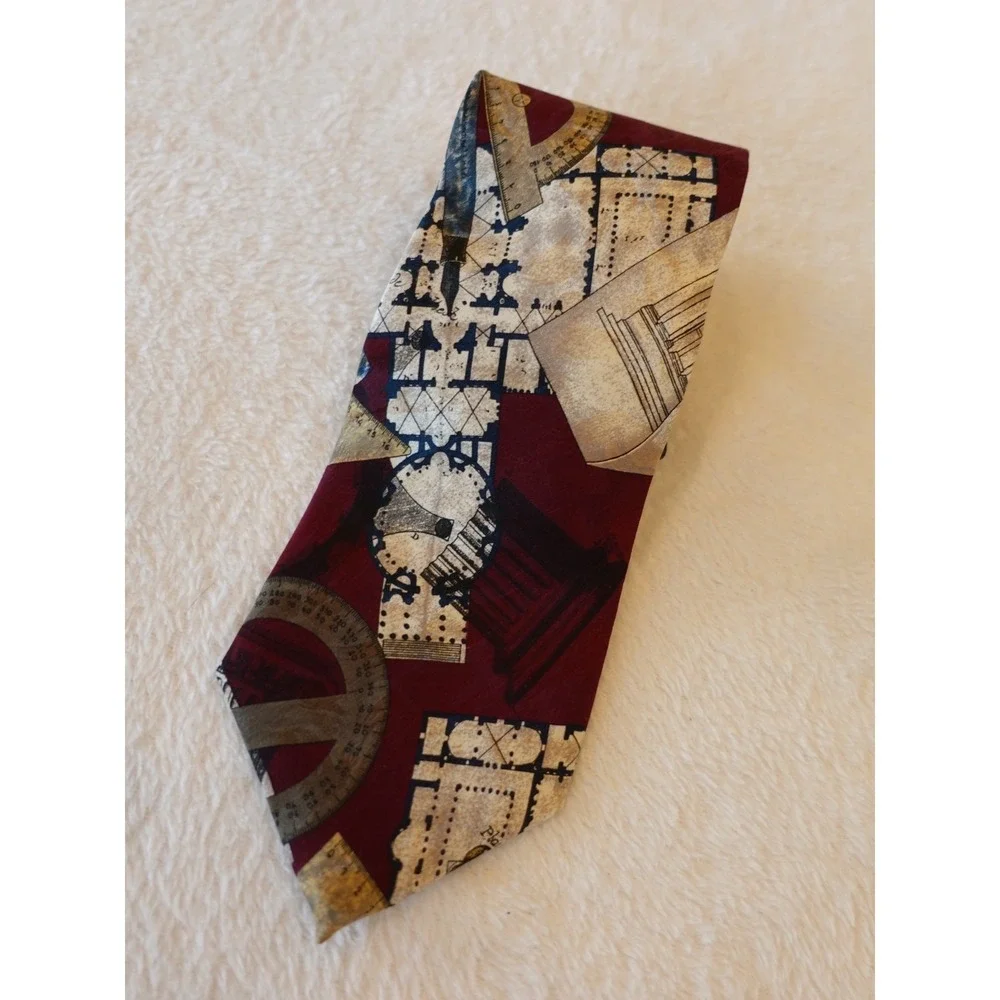 Structure Tie Architecture Building Frieze Teacher Engineer Vtg‎ Italy 90s Silk